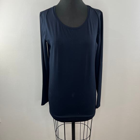 OPUS Basic Long Sleeve Smilia Shirt Navy Blue Jersey Round Neck Slim-Fit 44 M - Picture 2 of 8